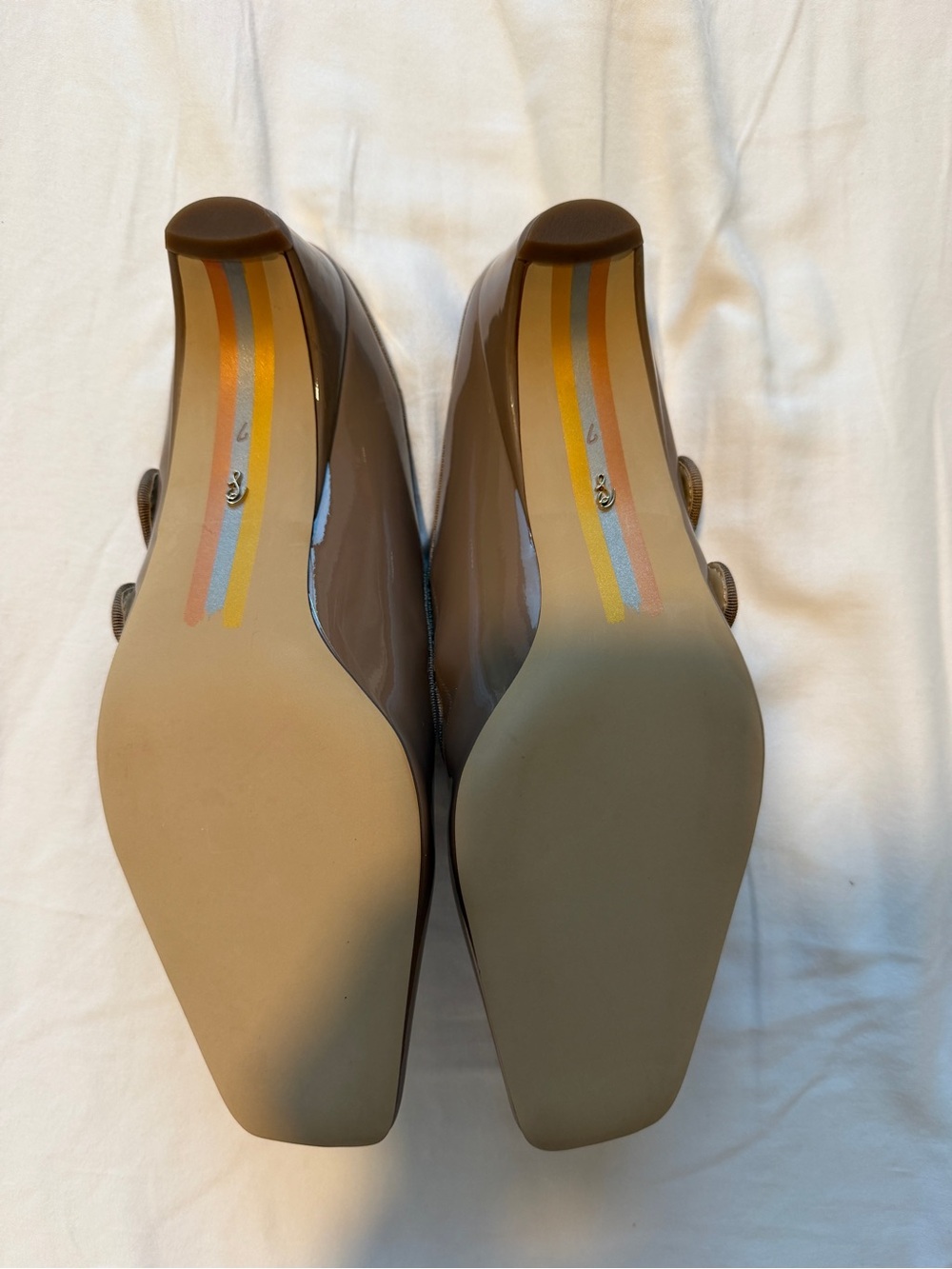 Sam Edelman Taupe Patent Double-Strap Mary Jane Heels - Picture 2 of 7